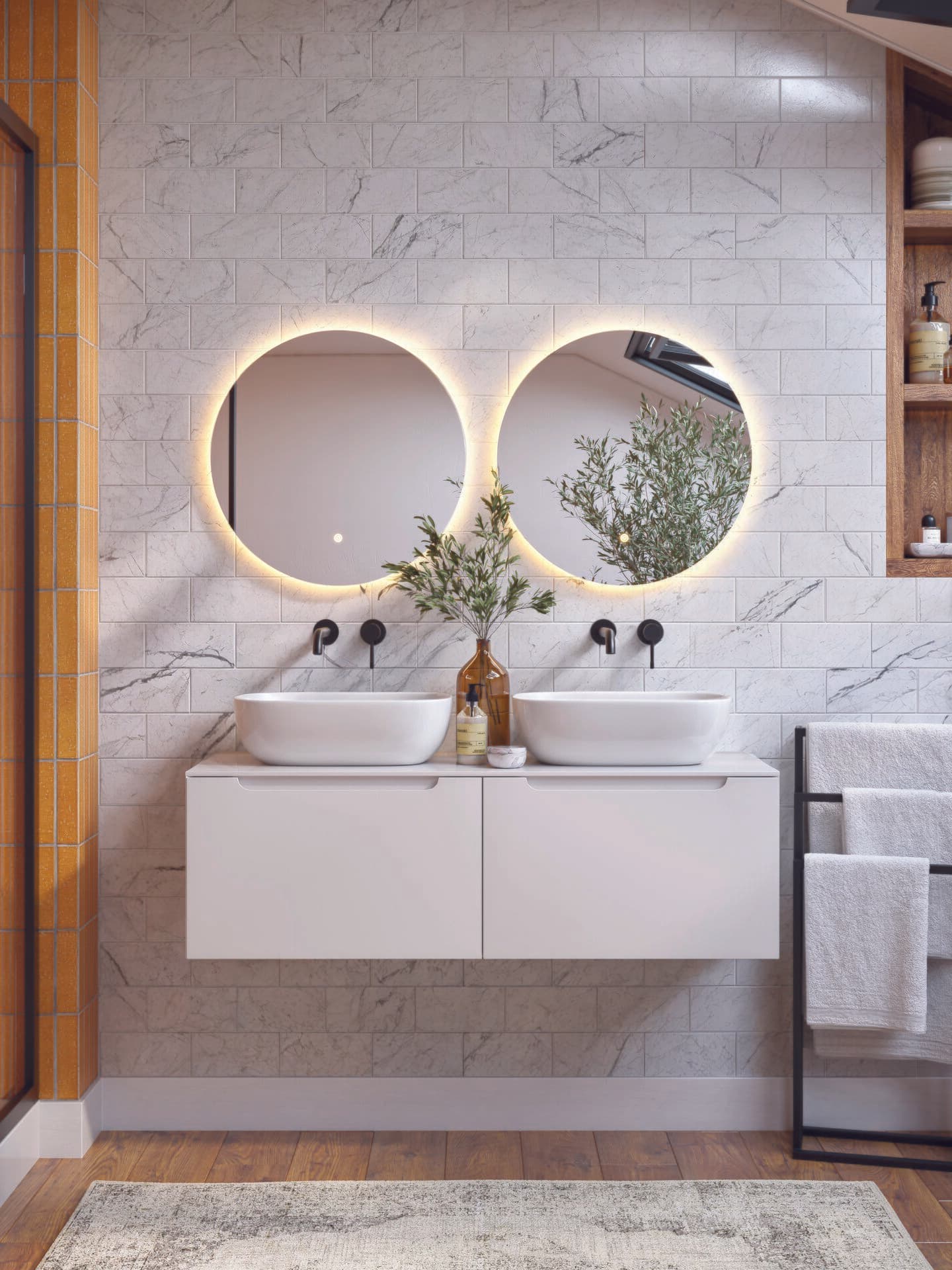 Modern double vanity bathroom in matt white
