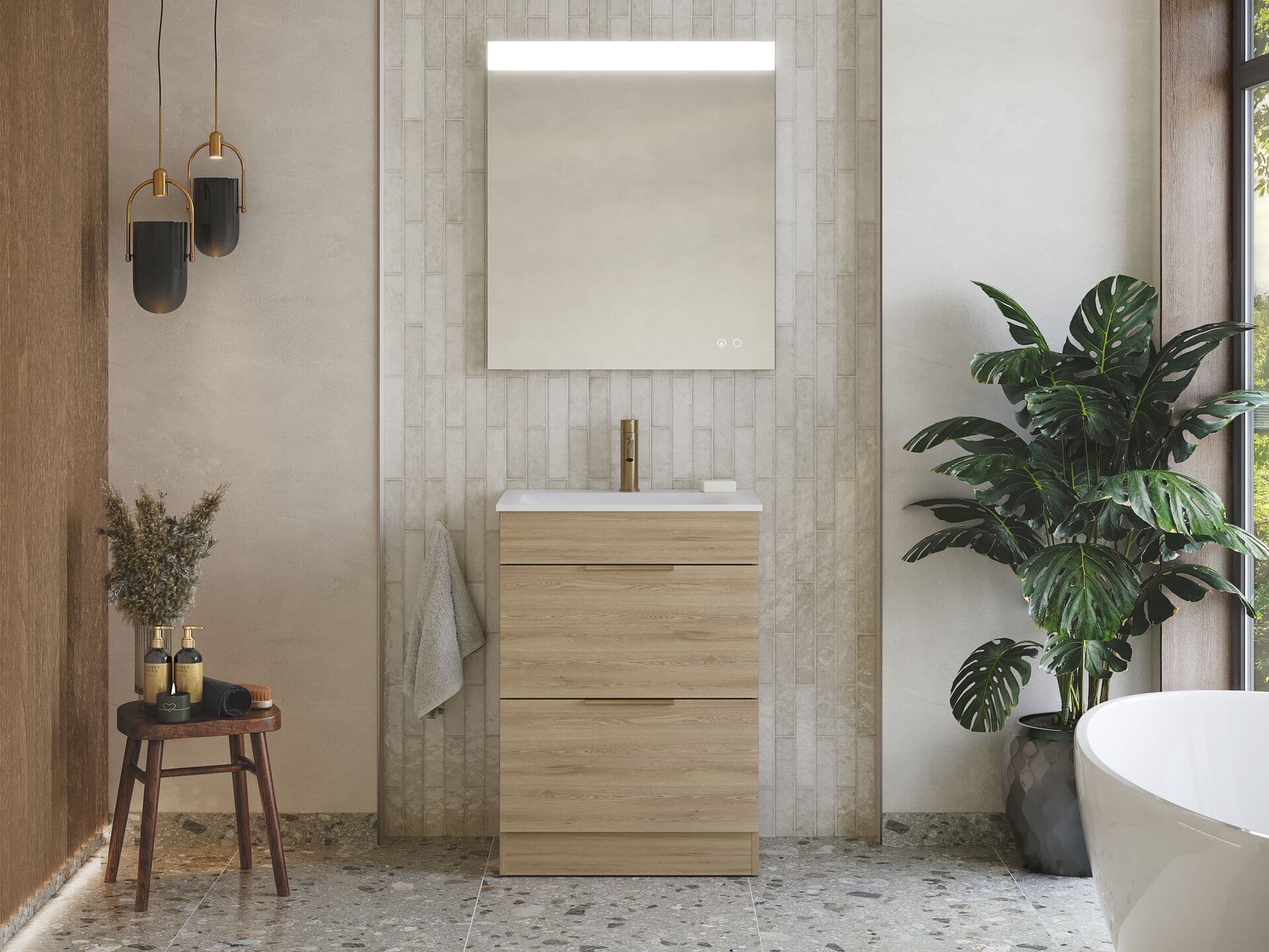 Light oak floorstanding bathroom vanity