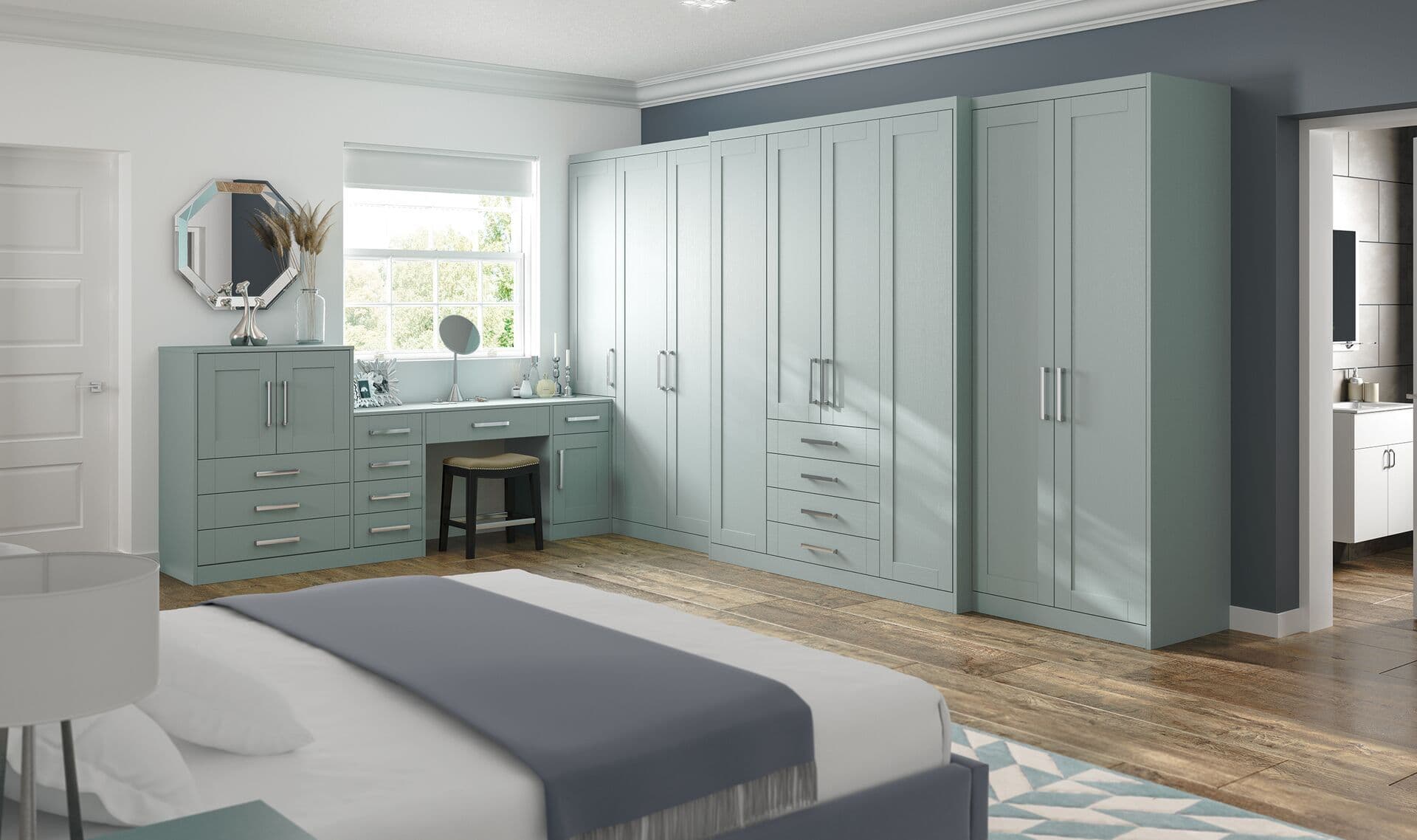 Fjord blue fitted bedroom furniture