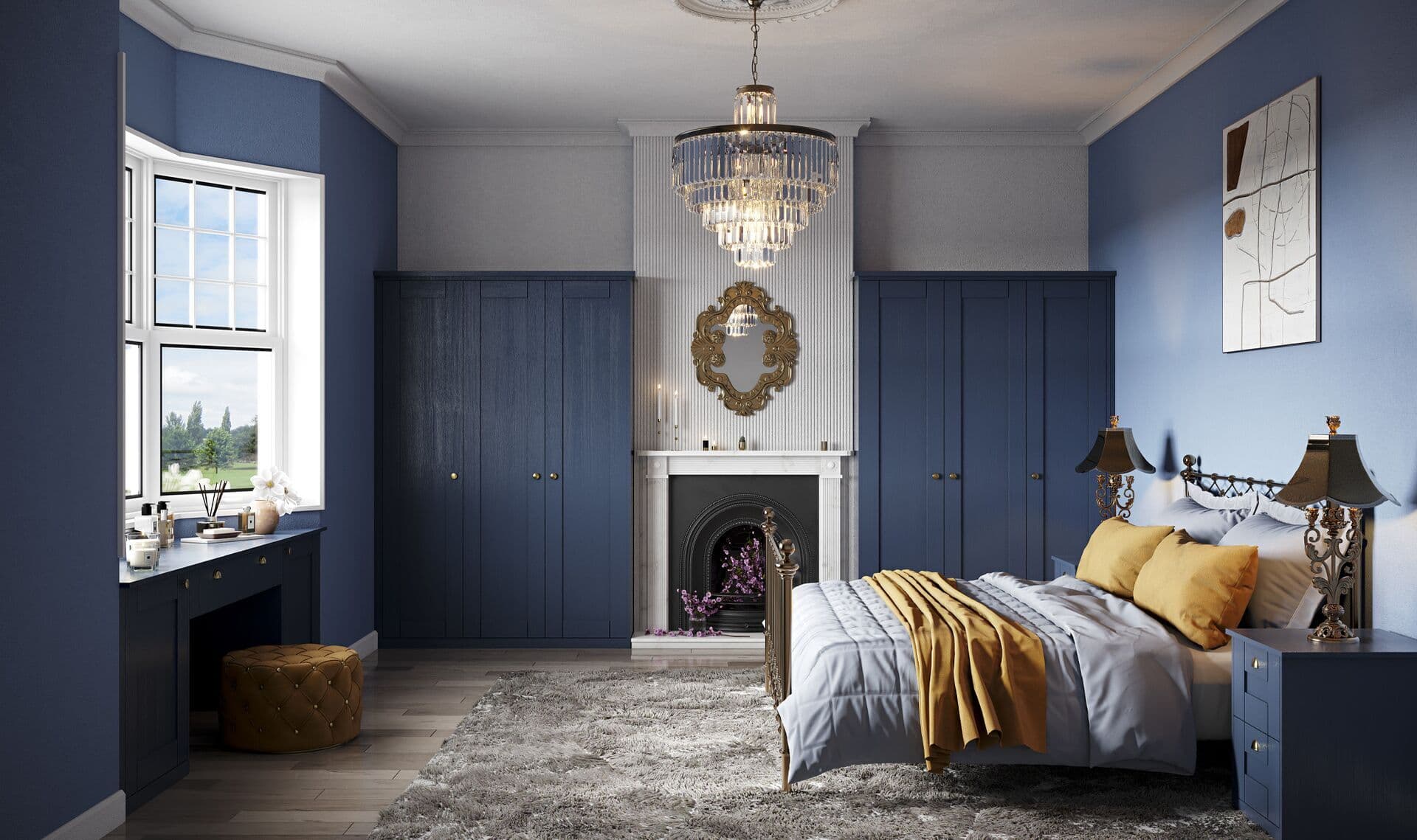 Indigo blue fitted bedroom