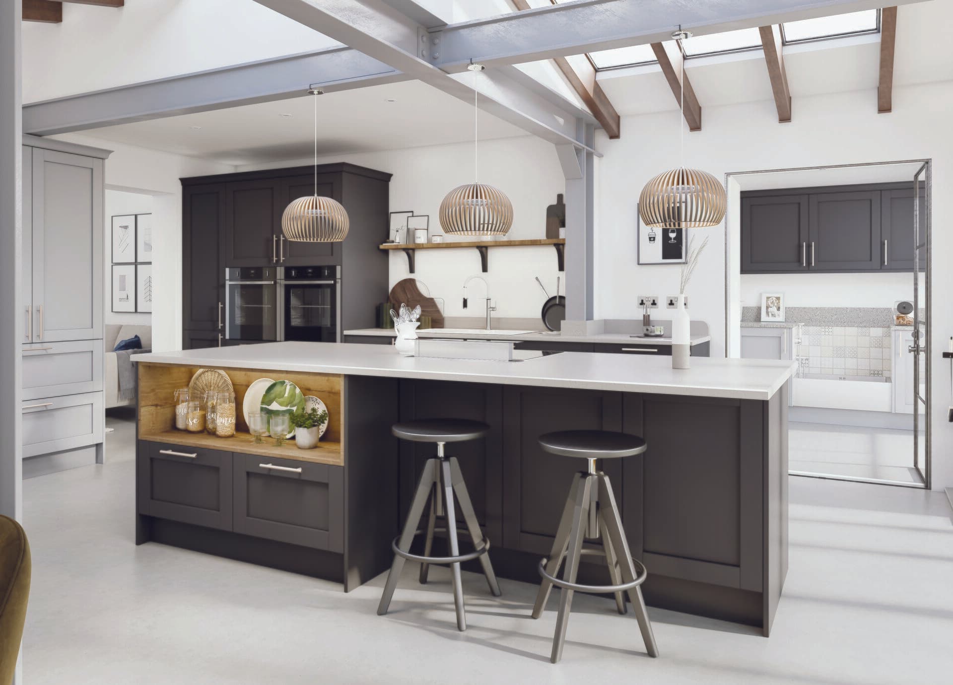 Light grey and graphite fitted kitchen